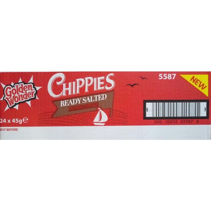 Golden Wonder Chippies Ready Salted Potato Sticks 45g x 24 Wholesale Box Best Before 17 feb 2018
