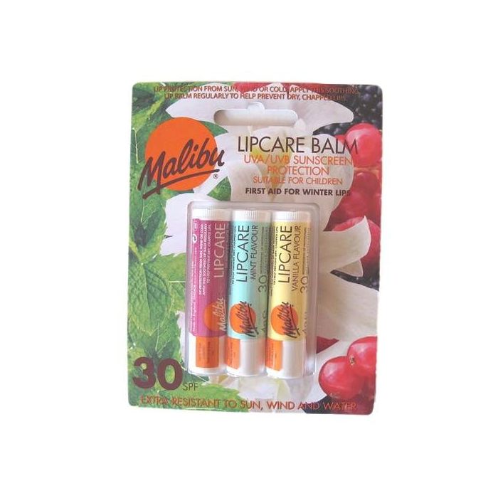 Malibu Lip Care Balm SPF 30 (3 x 4g Mixed Pack) MINT/VANILLA/BERRY 